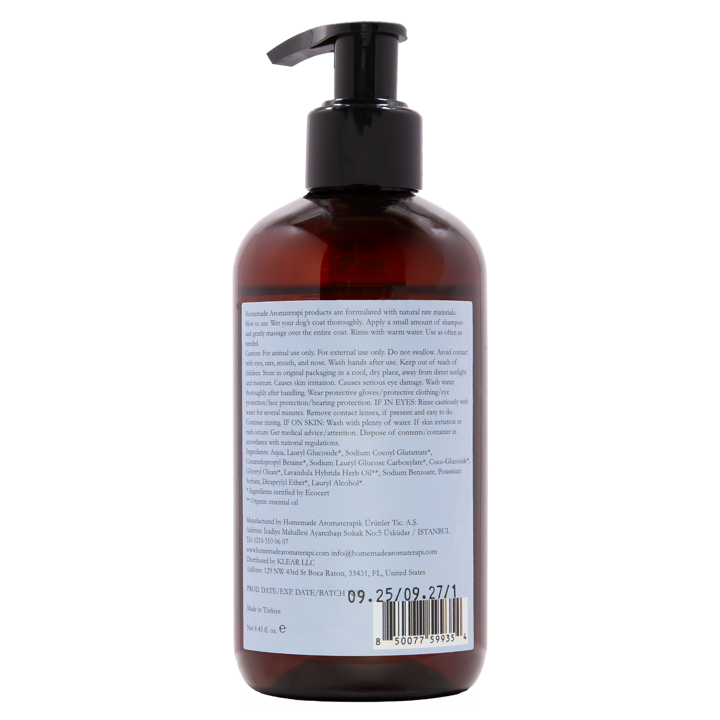 HMA | Aromatherapic Pet Shampoo for Dogs | EcoCert Lavender | 8.4 FL Oz. | HomeMade Aromaterapi