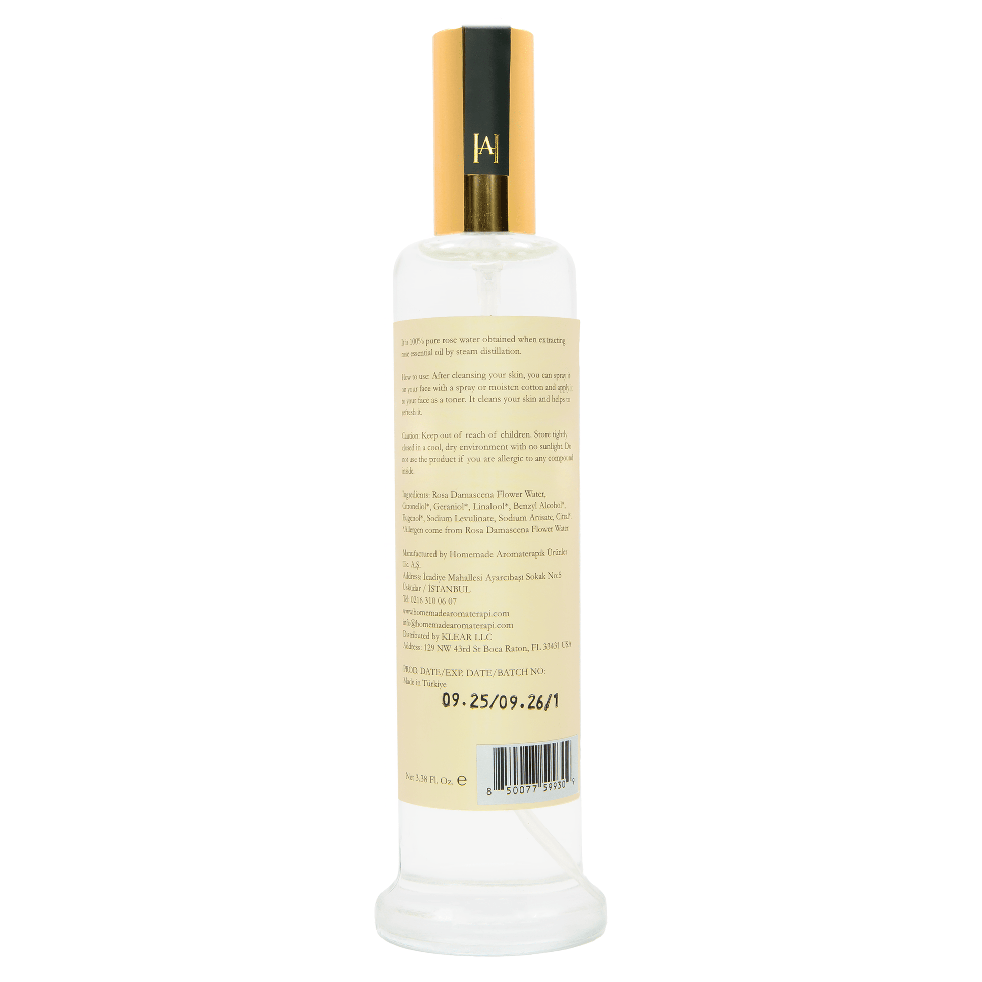 Homemade Aromaterapi | 100 Percent Pure Rose Water 3.38 fl oz