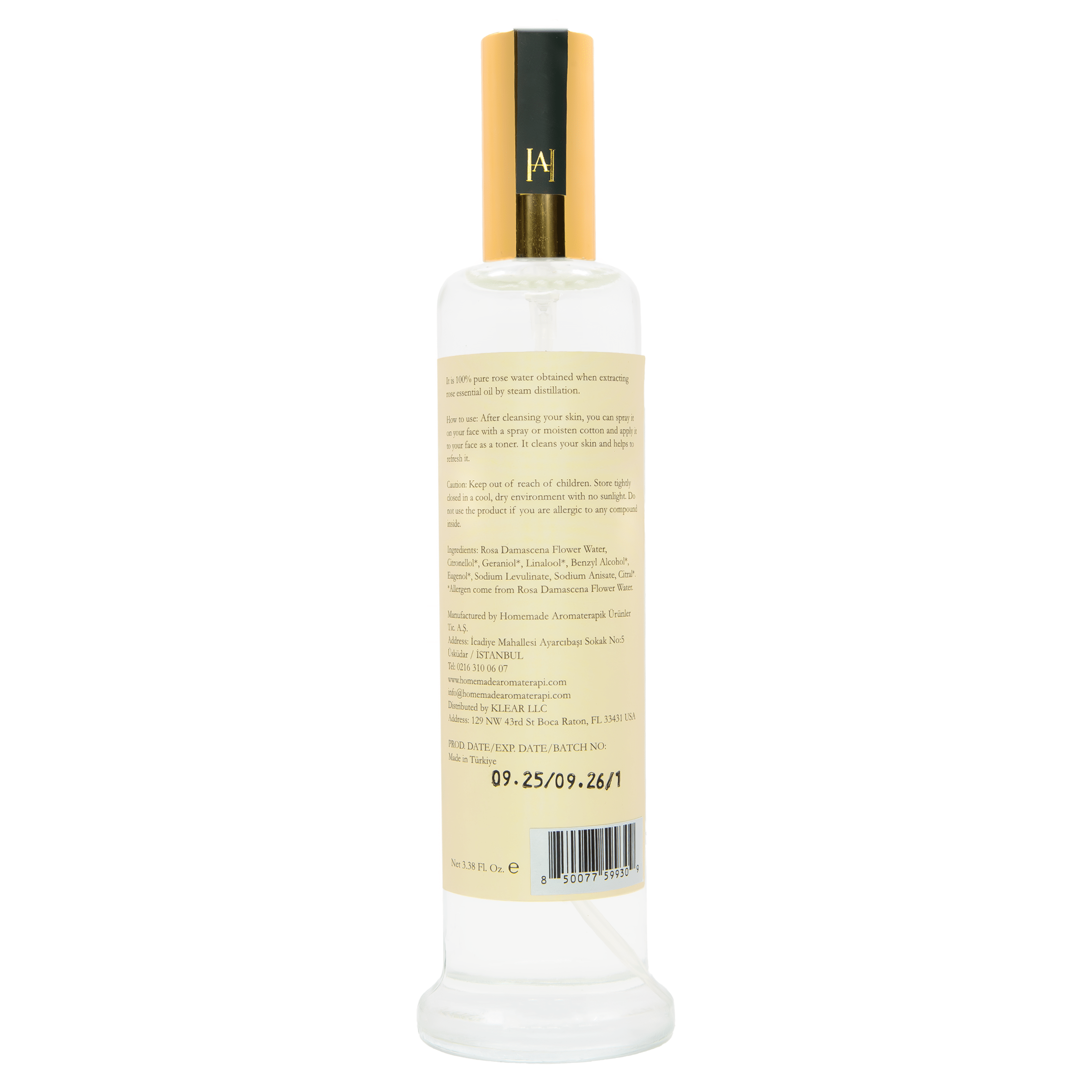 Homemade Aromaterapi | 100 Percent Pure Rose Water 3.38 fl oz