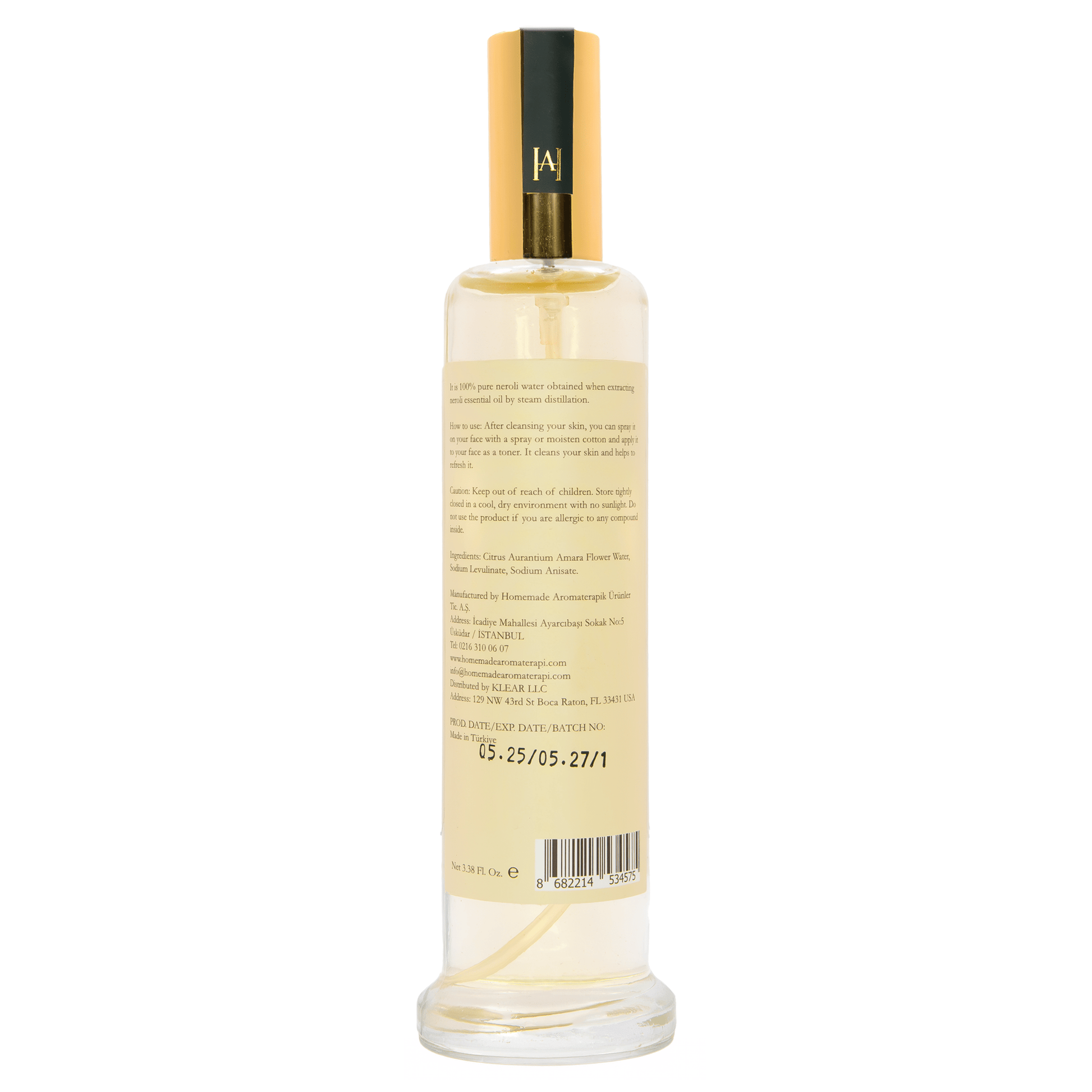 Homemade Aromaterapi | 100% Pure Neroli Water | Skin Toning & Refreshing Mist | 3.38 FL Oz.