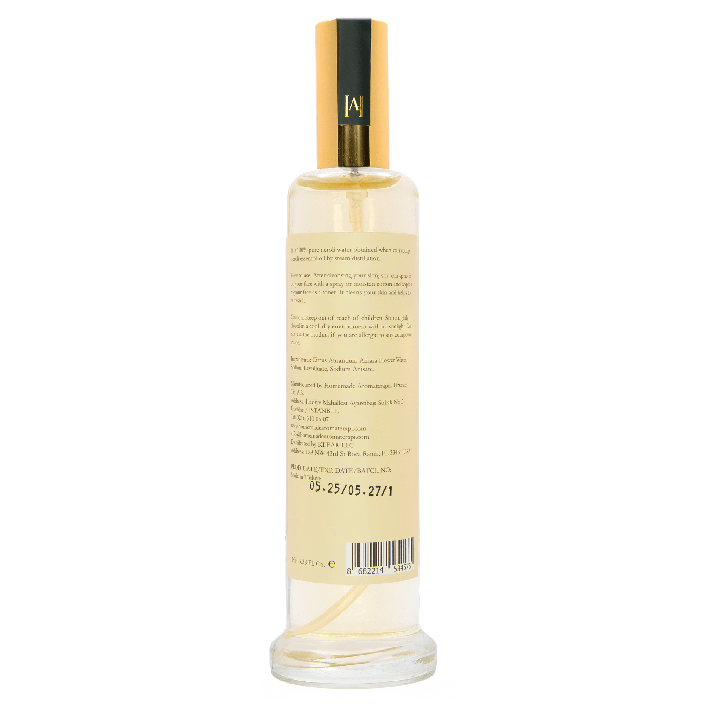 Homemade Aromaterapi | 100% Pure Neroli Water | Skin Toning & Refreshing Mist | 3.38 FL Oz.