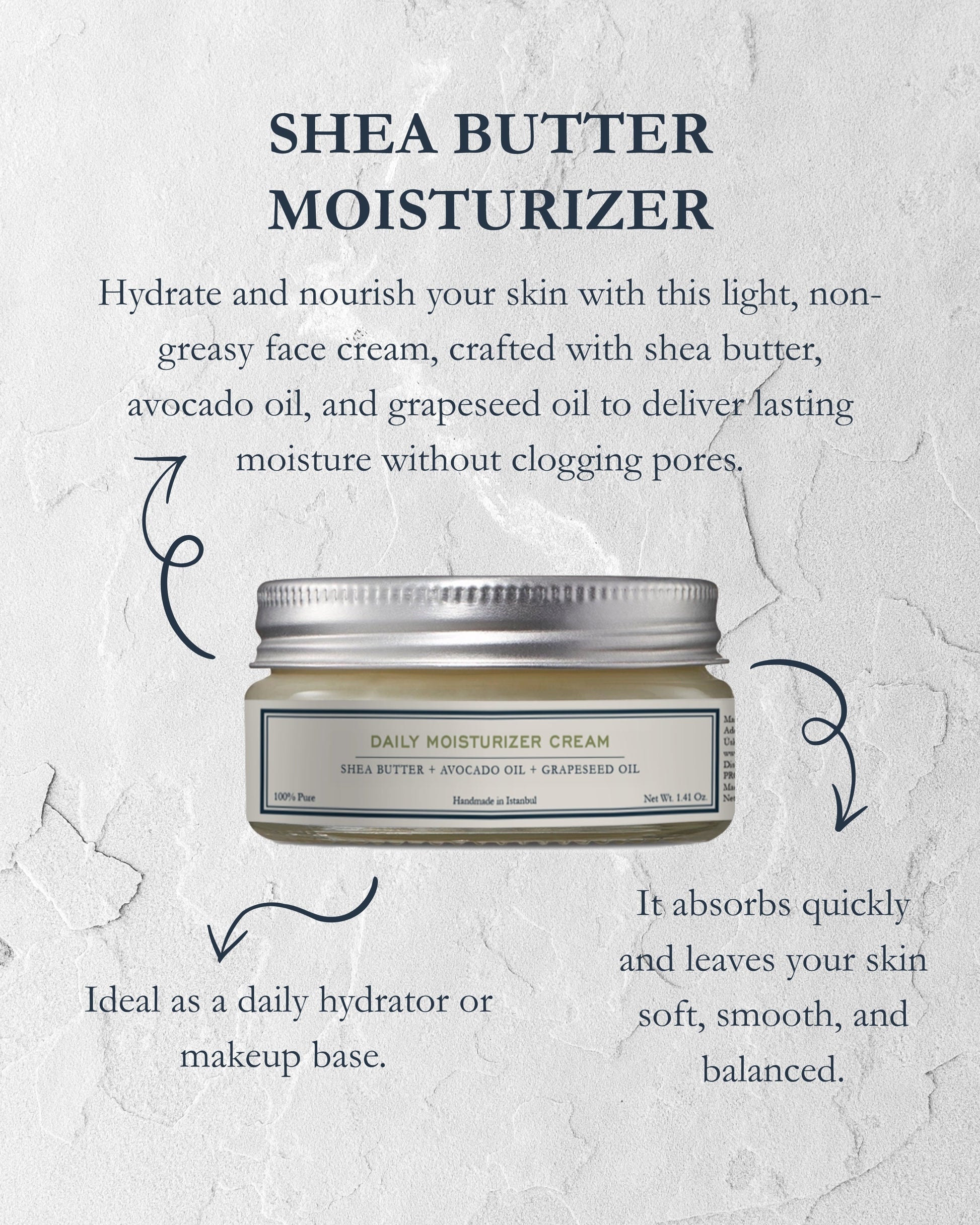 Homemade Aromaterapi | Daily Moisturizer Cream | Shea Butter + Avocado + Grapeseed | 40g