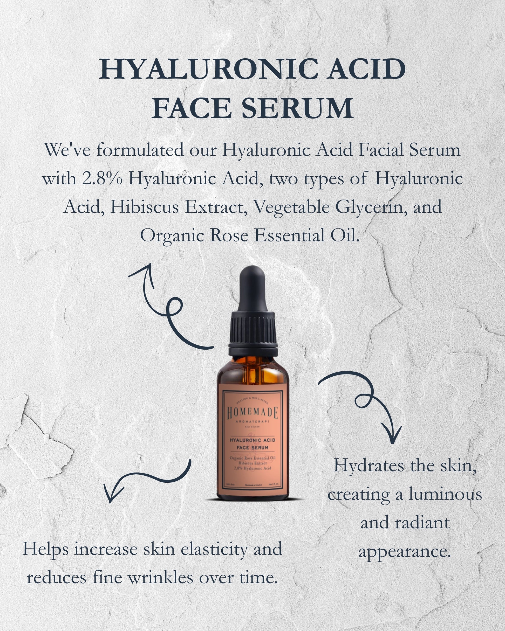 Homemade Aromaterapi | Hyaluronic Acid Face Serum | Rose + Hibiscus + 2.8% HA | 30ml