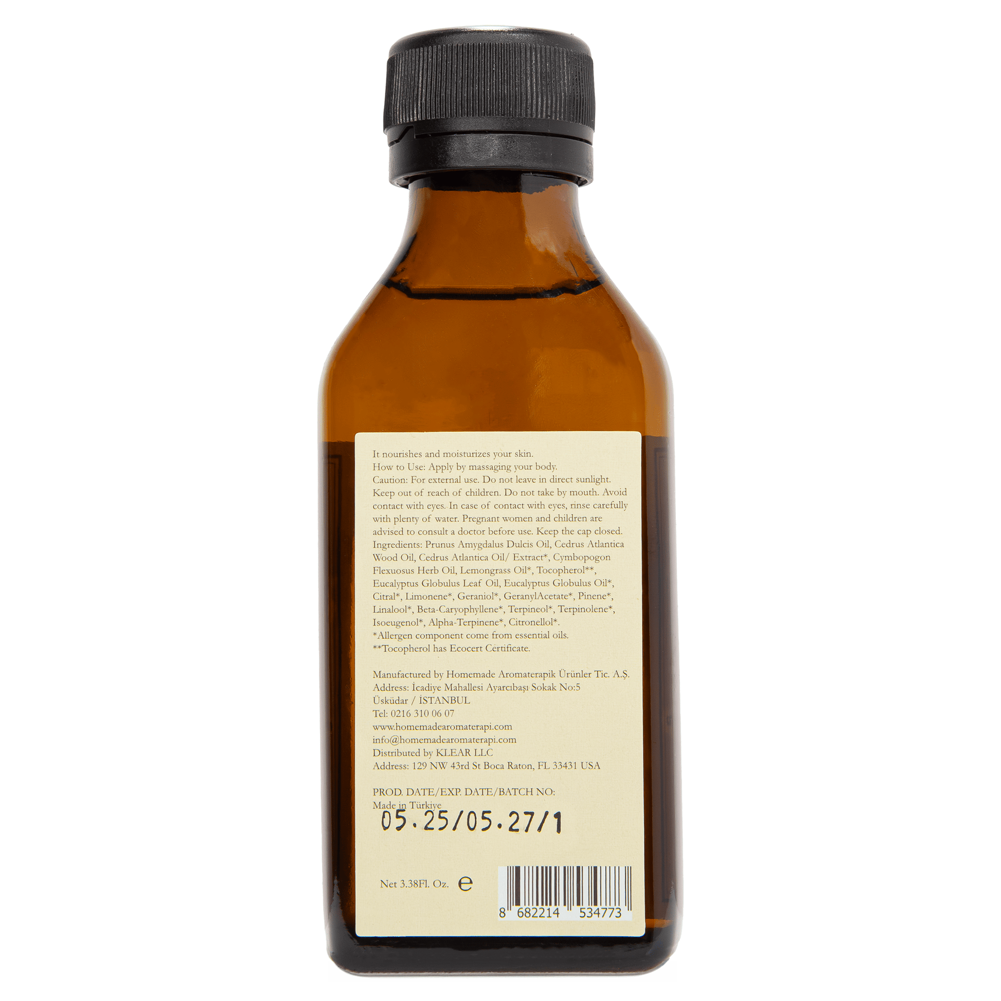Homemade Aromaterapi | Lemongrass, Cedarwood & Eucalyptus Massage Oil | Invigorating & Soothing | 3.38 FL Oz.
