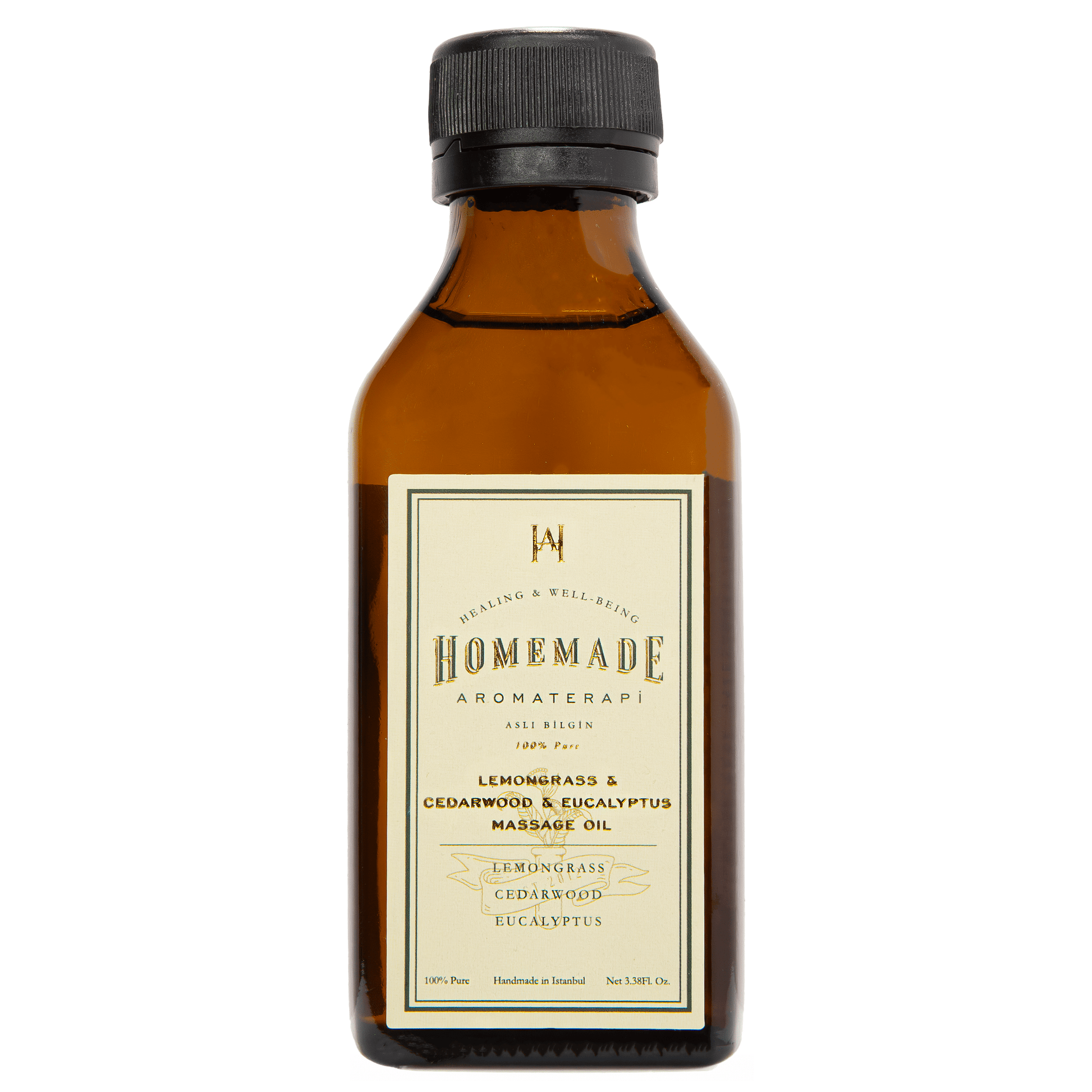 Homemade Aromaterapi | Lemongrass, Cedarwood & Eucalyptus Massage Oil | Invigorating & Soothing | 3.38 FL Oz.