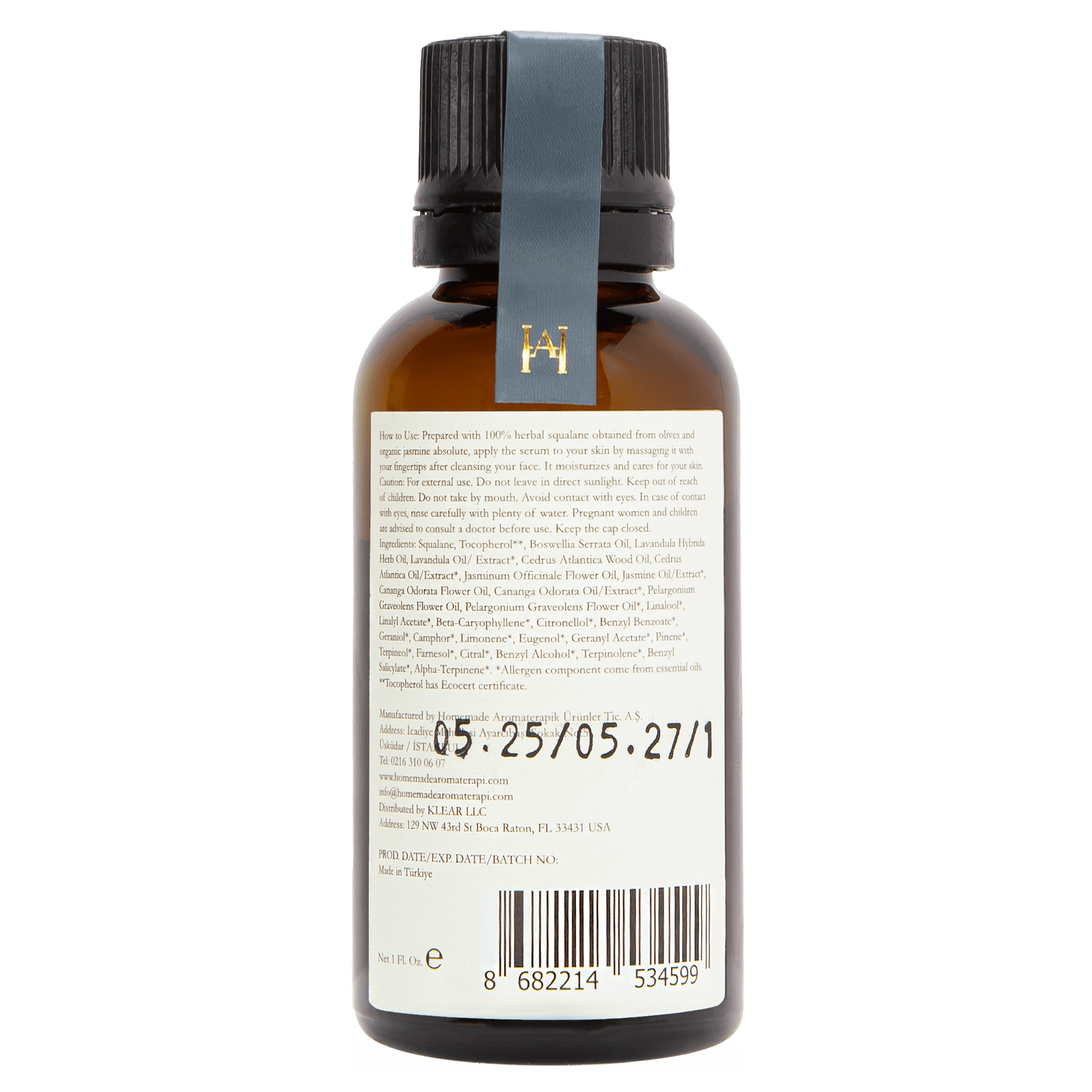 Homemade Aromaterapi | Squalane Face Serum | Jasmine Flower Oil + 99% Olive - Derived Squalane | 1 FL Oz.