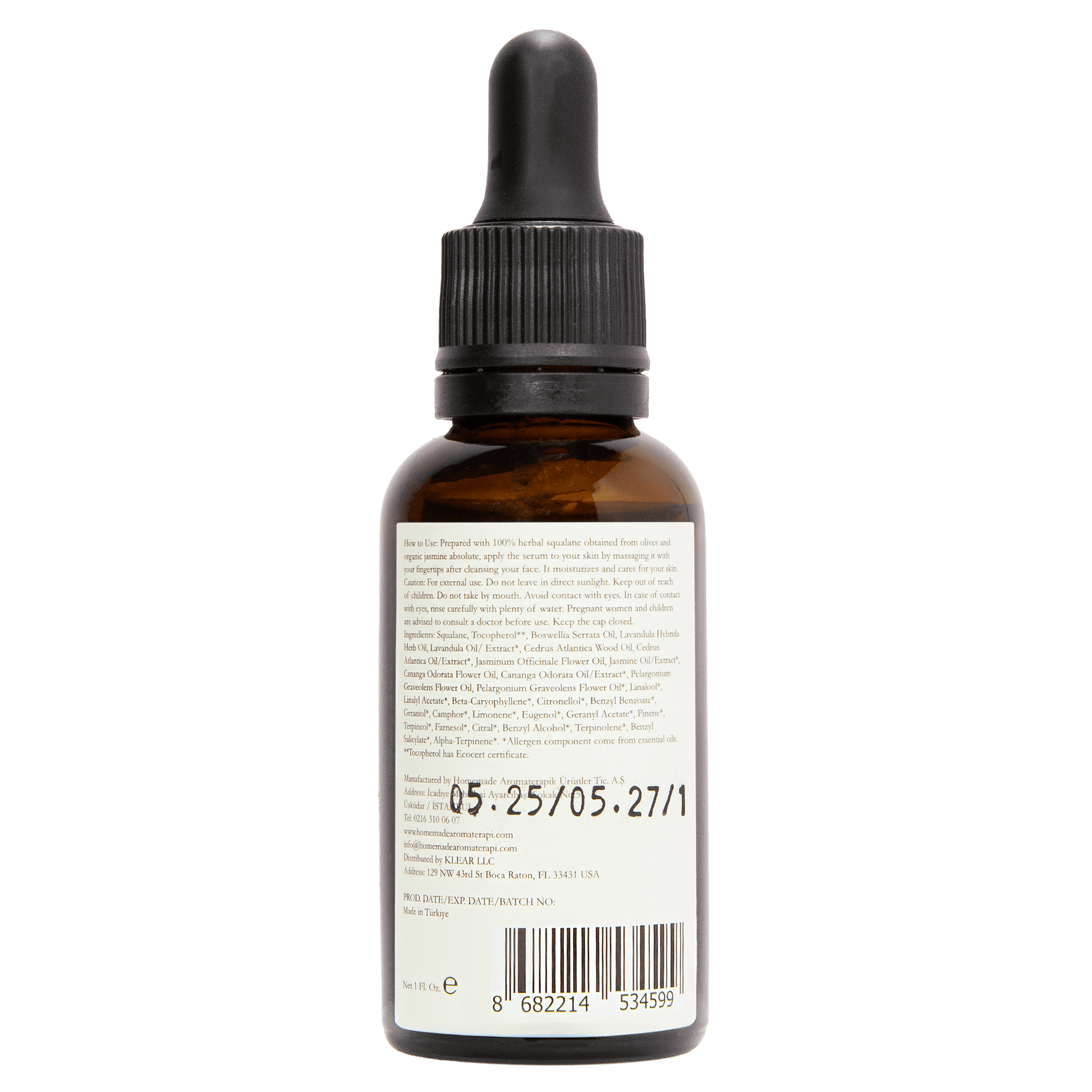 Homemade Aromaterapi | Squalane Face Serum | Jasmine Flower Oil + 99% Olive - Derived Squalane | 1 FL Oz.